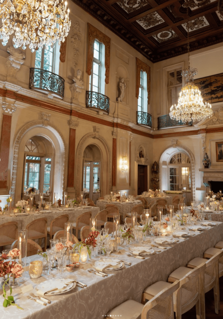 A room set up for a banquet