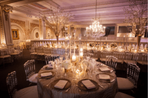 Museum gallery set up for dinner